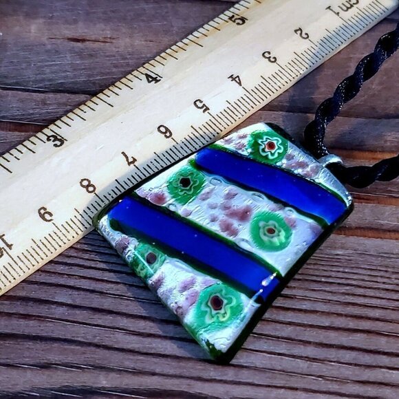 Cobalt Blue Dichroic Glass Trapezoid Necklace - Picture 8 of 8